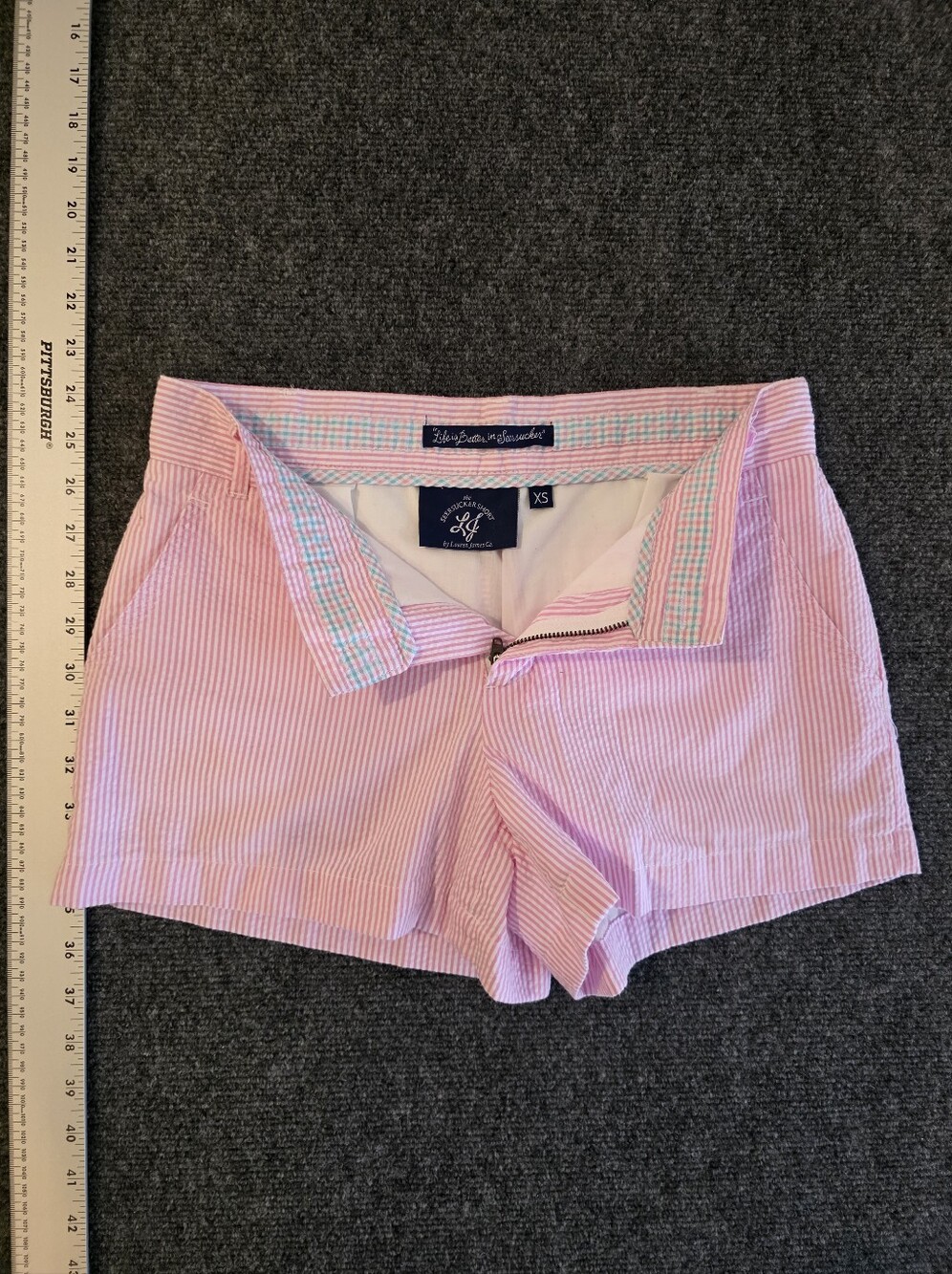 Lauren James The Seersucker Short Pink White Striped XS